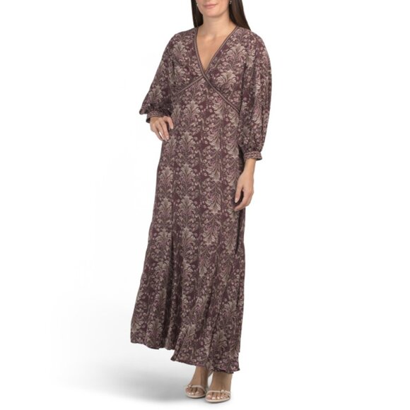 MAX STUDIO Burgundy Three-quarter Sleeve Printed Maxi Dress - Picture 1 of 2